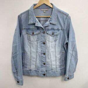 Woman Within Denim Jean Jacket Trucker Western Stretch Distressed Blue Women 16W